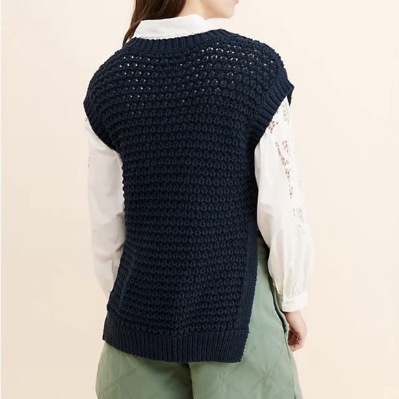 Maeve Sweater Vest Womens Medium Blue Open Knit V Neck Side Button Tunic Chunky - Picture 3 of 13